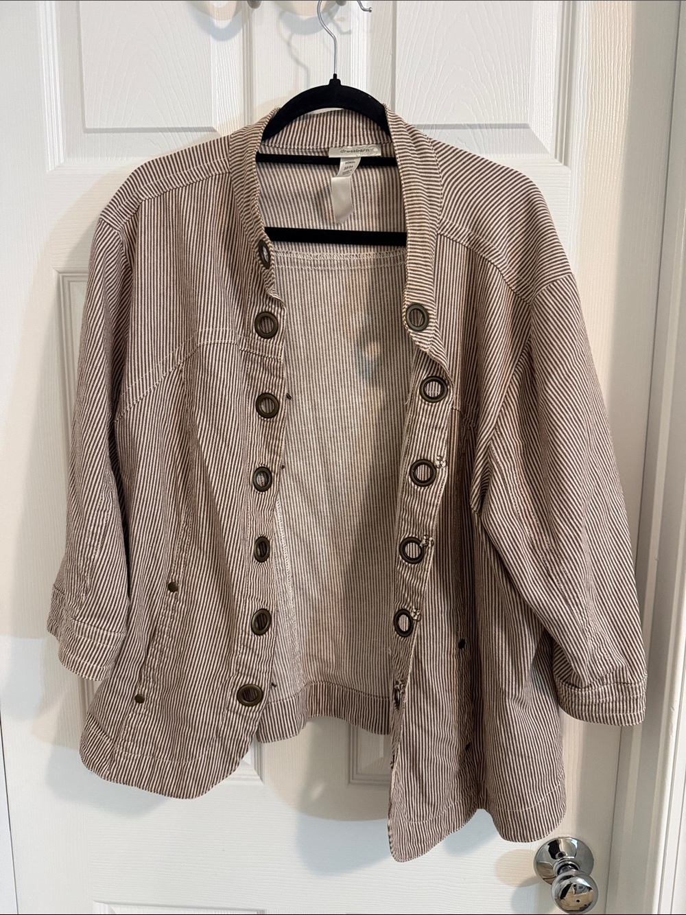 Dress Barn Taupe and White Striped Utility Jacket